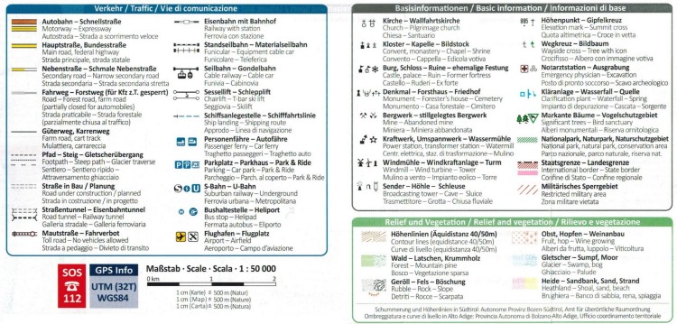 Trydent i okolice. Zestaw trzech map turystycznych 683 wydawnictwa Kompass. Legenda 1