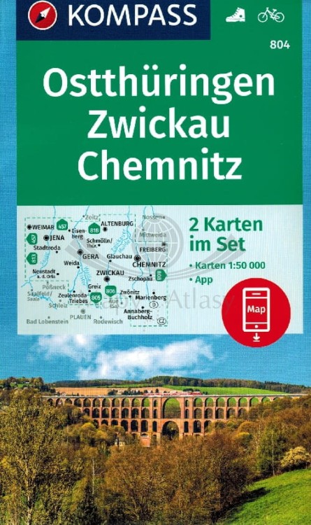Wschodnia Turyngia, Zwickau. Zestaw dwóch map turystycznych 804 wydawnictwa Kompass. Okładka