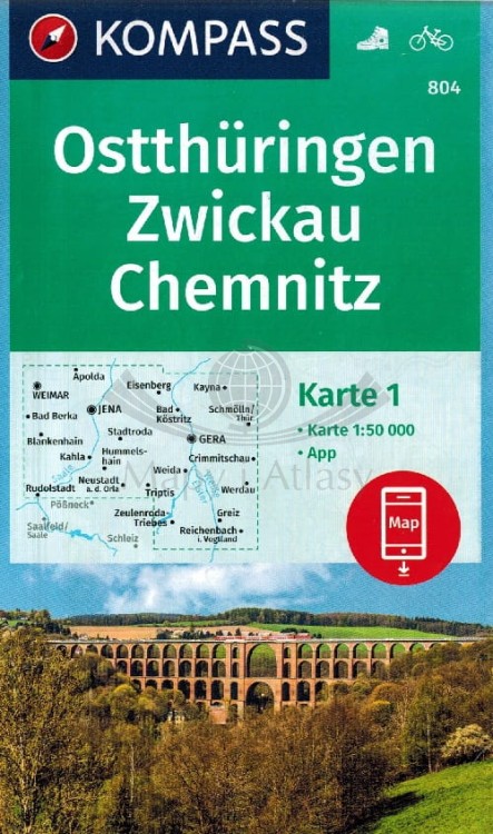 Wschodnia Turyngia, Zwickau. Zestaw dwóch map turystycznych 804 wydawnictwa Kompass. Okładka pierwszej mapy
