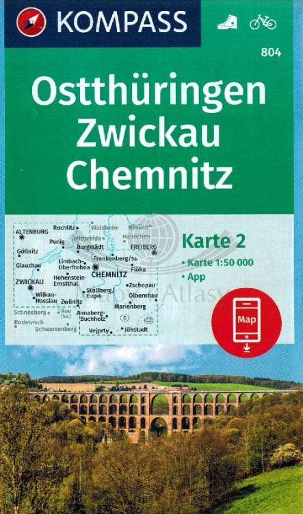 Wschodnia Turyngia, Zwickau. Zestaw dwóch map turystycznych 804 wydawnictwa Kompass. Okładka drugiej mapy