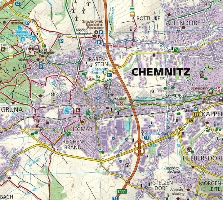 Wschodnia Turyngia, Zwickau. Zestaw dwóch map turystycznych 804 wydawnictwa Kompass. Fragment 3