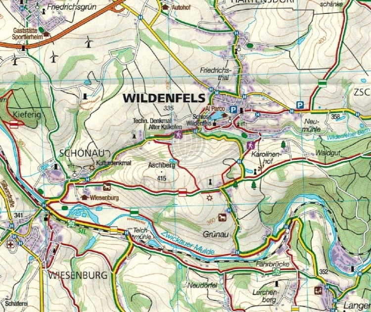 Wschodnia Turyngia, Zwickau. Zestaw dwóch map turystycznych 804 wydawnictwa Kompass. Fragment 4