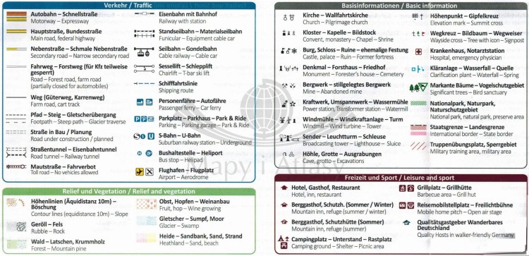 Wschodnia Turyngia, Zwickau. Zestaw dwóch map turystycznych 804 wydawnictwa Kompass. Legenda 1
