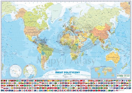 Świat 1:28 000 000. Naklejka, mapa ścienna polityczna. Producent: Piętka. Całość