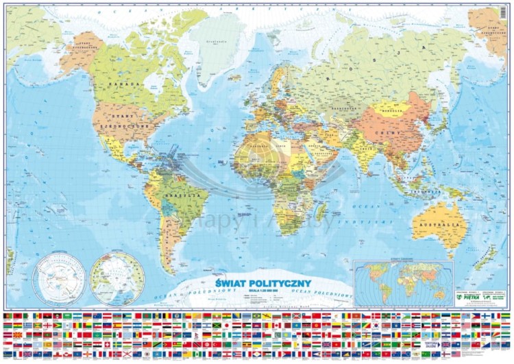 Świat 1:28 000 000. Naklejka, mapa ścienna polityczna. Producent: Piętka. Całość