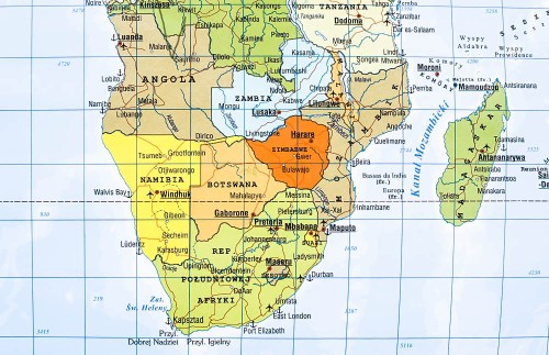 Świat 1:28 000 000. Naklejka, mapa ścienna polityczna. Producent: Piętka. Fragment 1