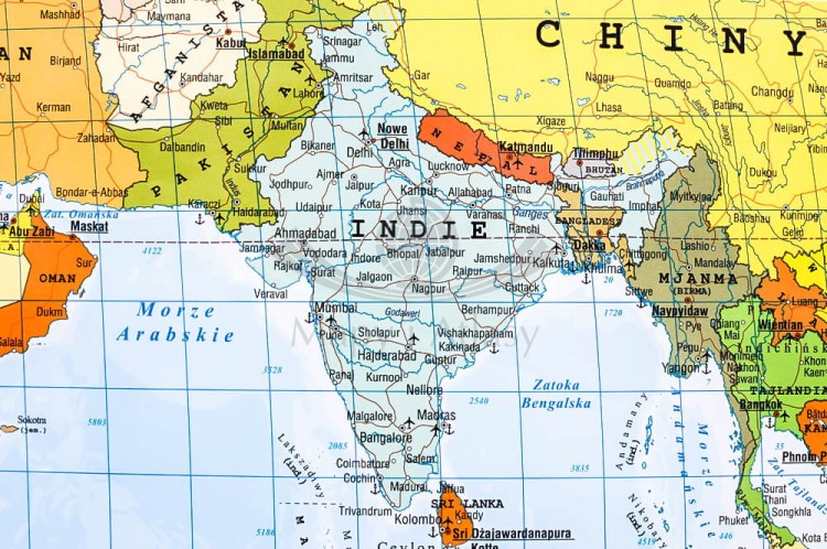 Świat 1:28 000 000. Naklejka, mapa ścienna polityczna. Producent: Piętka. Fragment 4