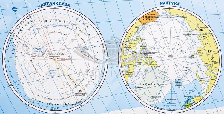 Świat 1:28 000 000. Naklejka, mapa ścienna polityczna. Producent: Piętka. Fragment 6