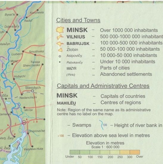 Białoruś. Mapa samochodowo-turystyczna wydawnictwa ITMB. Legenda - fragment