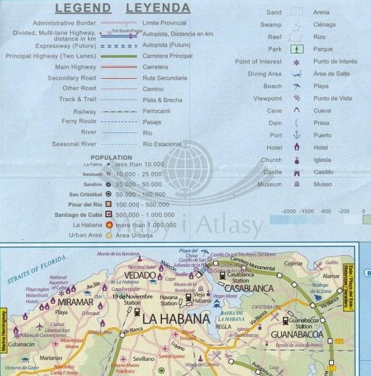 Kuba zachodnia. Mapa samochodowo-turystyczna wydawnictwa ITMB. Fragment legendy