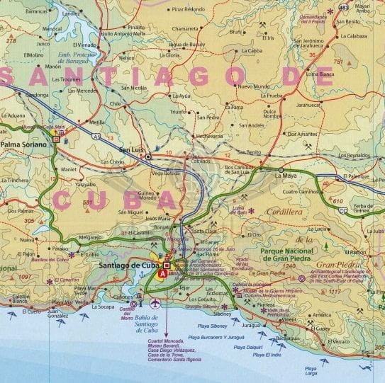 Kuba Wschodnia. Mapa samochodowo-turystyczna wydawnictwa ITMB. Fragment