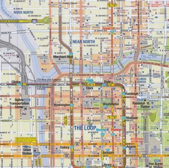 Chicago i Jezioro Michigan. Wodoodporna mapa samochodowo-turystyczna wydawnictwa ITMB.  Fragment 2
