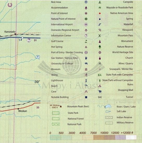 Denver i Colorado. Mapa samochodowo-turystyczna wydawnictwa ITMB. Fragment legendy