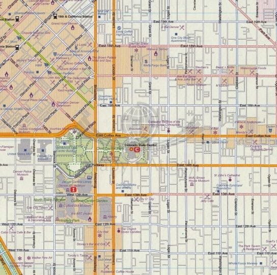 Denver i Colorado. Mapa samochodowo-turystyczna wydawnictwa ITMB. Fragment 2