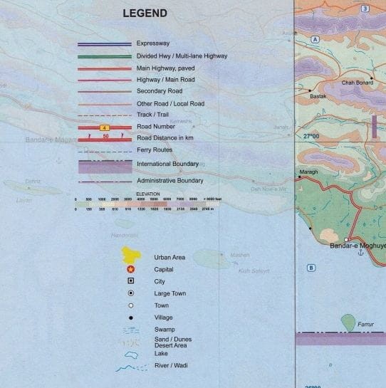 Oman i Jemen. Mapa samochodowo-turystyczna wydawnictwa ITMB. Fragment legendy