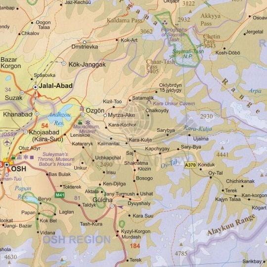 Kirgistan i Tadżykistan. Mapa samochodowo-turystyczna wydawnictwa ITMB. Fragment