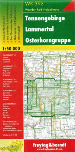 Południowo-wschodnie okolice Salzburga. Mapa turystyczna WK 392 wydawnictwa Freytag & Berndt. Okładka tył