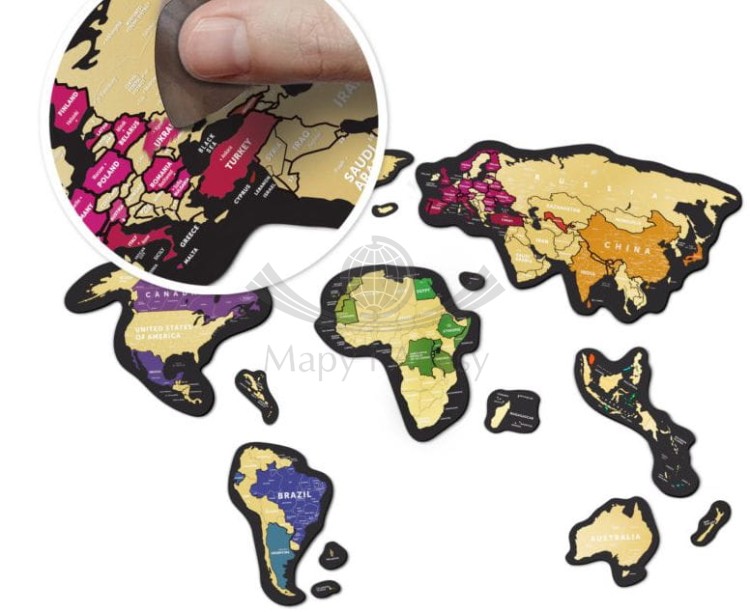 Świat. Zdrapka magnetyczna Magnetic World. Mapa częściowo zdrapana