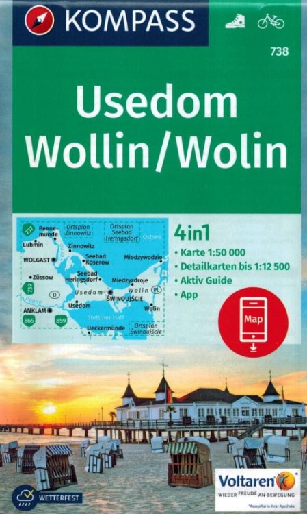 Uznam i Wolin. Wodoodporna mapa turystyczna 738. wydawnictwa Kompass. Okładka