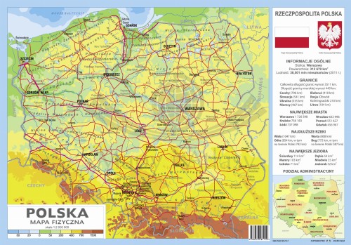 Polska mapa fizyczna. Podkładka na biurko wydawnictwa BiK