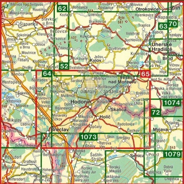 Okolice Brzecławia / Breclavsko, Hodoninsko. Mapa turystyczna 65 wydawnictwa Shocart. Zasięg