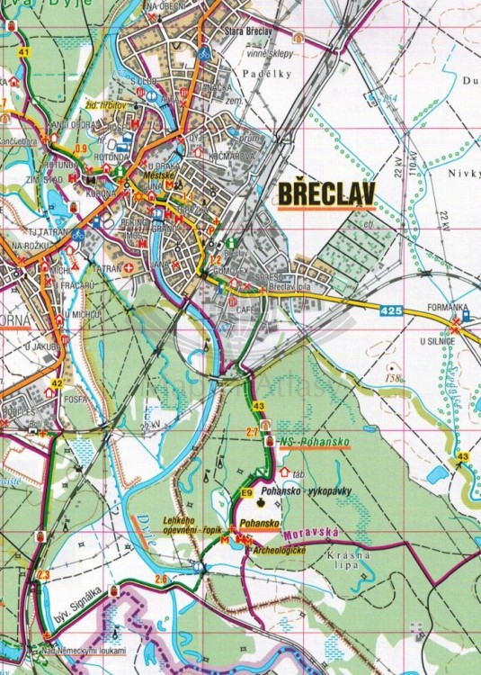 Okolice Brzecławia / Breclavsko, Hodoninsko. Mapa turystyczna 65 wydawnictwa Shocart. Fragment 1