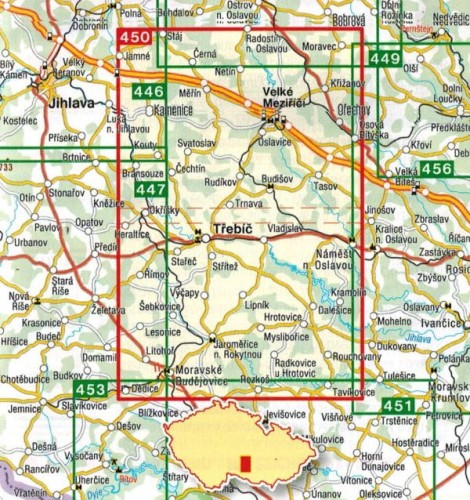 Trebicsko, Velkomeziricsko. Mapa tutystyczna 450 wydawnictwa Shocart. Zasięg