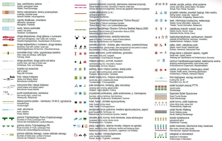 Trójmiejski Park Krajobrazowy i okolice. Mapa turystyczna wydawnictwa Cartomedia. Legenda