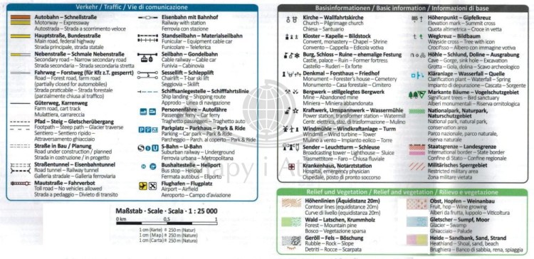 Alto Garda, Ledro, Valle del Sarca. Wodoodporna mapa turystyczna 096 wydawnictwa Kompass. Legenda 1