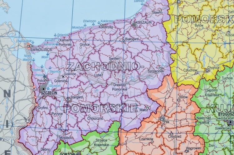 Polska. Mapa fizyczna i administracyjna. Podkładka na biurko. Fragment 4
