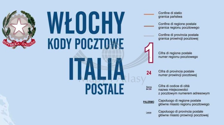 Włochy 1:1 500 000. Mapa ścienna z kodami pocztowymi. Legenda