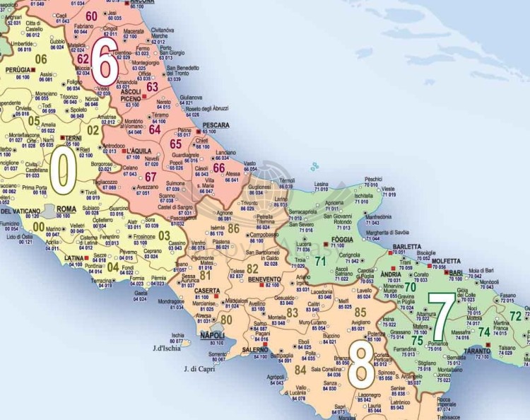 Włochy 1:1 500 000. Mapa ścienna z kodami pocztowymi. Fragment 2