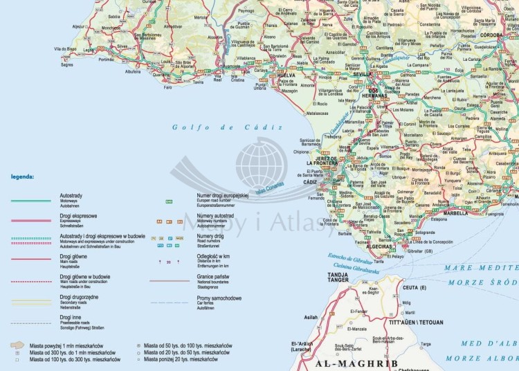 Hiszpania i Portugalia 1:1 000 000. Mapa ścienna drogowa. Legenda