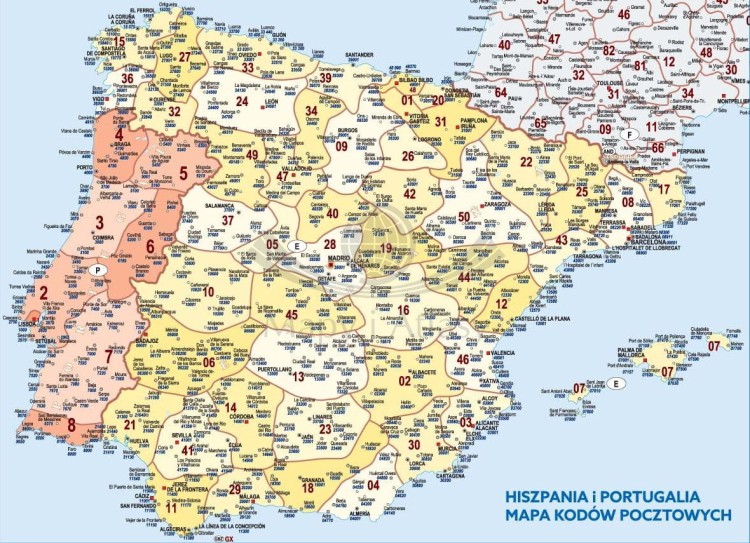 Hiszpania i Portugalia 1:1 000 000. Mapa ścienna z kodami pocztowymi
