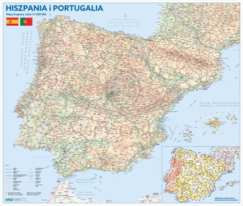 Hiszpania i Portugalia 1:1 000 000. Mapa ścienna drogowa i kodowa. Całość