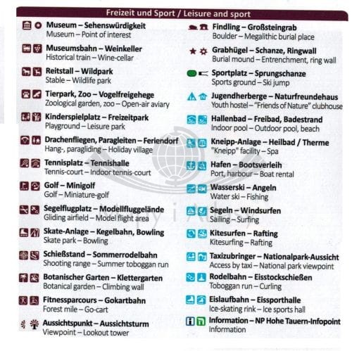 Zell am See, Kaprun. Laminowana mapa turystyczna 030 wydawnictwa Kompass. Legenda 2