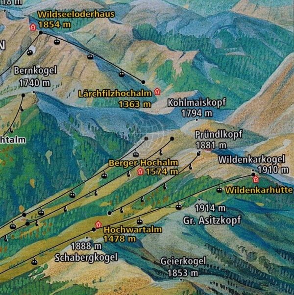 Zell am See, Kaprun. Laminowana mapa turystyczna 030 wydawnictwa Kompass. Panorama fragment