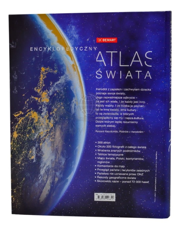 Encyklopedyczny atlas świata wydawnictwa Demart. Okładka tył
