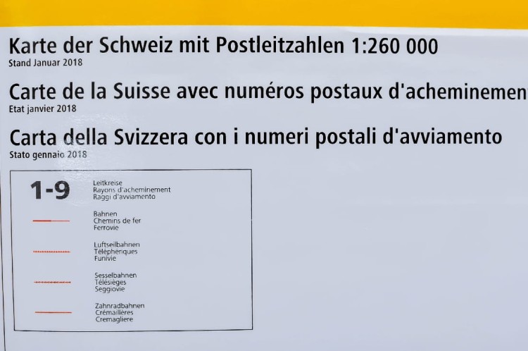 Szwajcaria 1:260 000. Mapa ścienna z kodami pocztowymi. Legenda