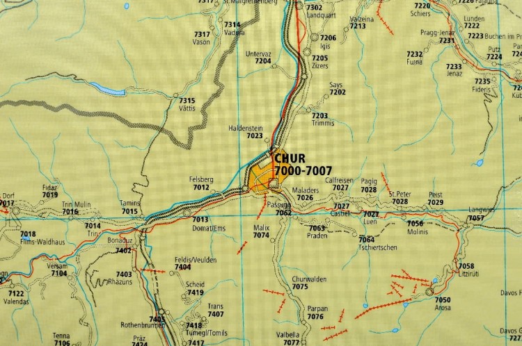 Szwajcaria 1:260 000. Mapa ścienna z kodami pocztowymi. Fragment 2