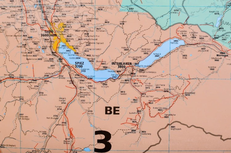 Szwajcaria 1:260 000. Mapa ścienna z kodami pocztowymi. Fragment 4