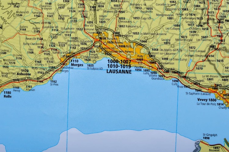 Szwajcaria 1:260 000. Mapa ścienna z kodami pocztowymi. Fragment 3