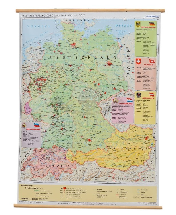 Kraje niemieckojęzyczne. Mapa ścienna polityczna w języku niemieckim. Całość