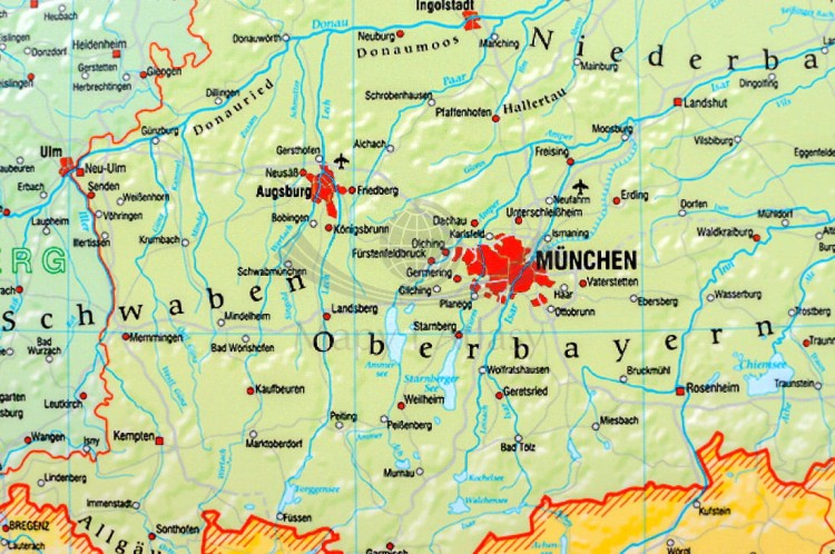 Kraje niemieckojęzyczne. Mapa ścienna polityczna w języku niemieckim. Fragment 1