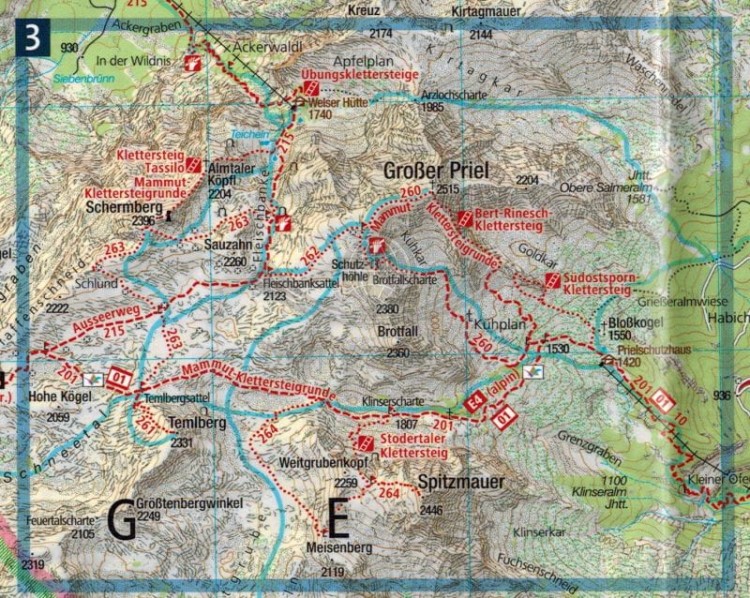 Totes Gebirge. Almtal, Stodertal. Wodoodporna mapa turystyczna 19 wydawnictwa Kompass. Fragment 2