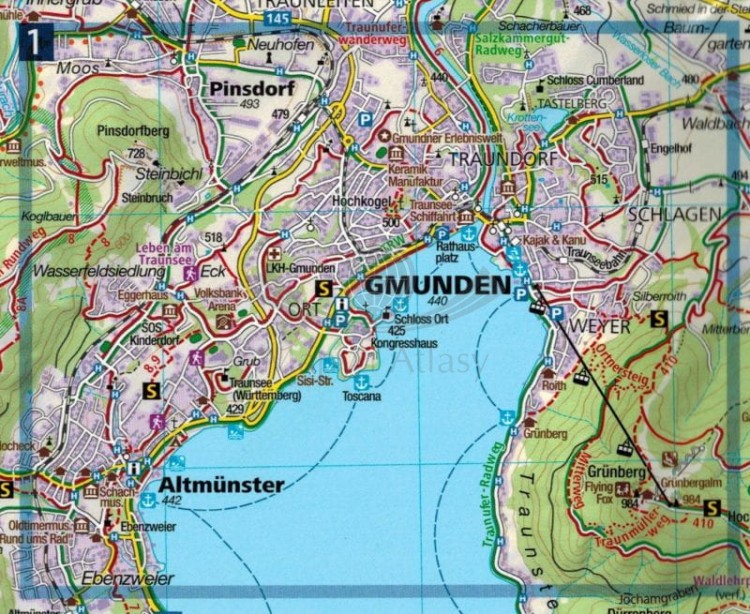 Totes Gebirge. Almtal, Stodertal. Wodoodporna mapa turystyczna 19 wydawnictwa Kompass. Fragment 1