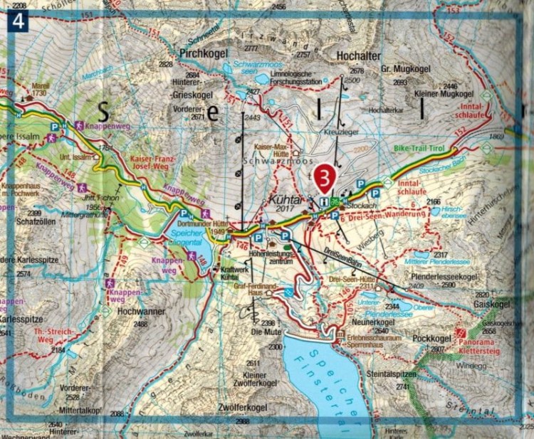 Imst, Telfs, Kuhtain, Meminger Kette. Wodoodporna mapa turystyczna 35 wydawnictwa Kompass. Fragment 1
