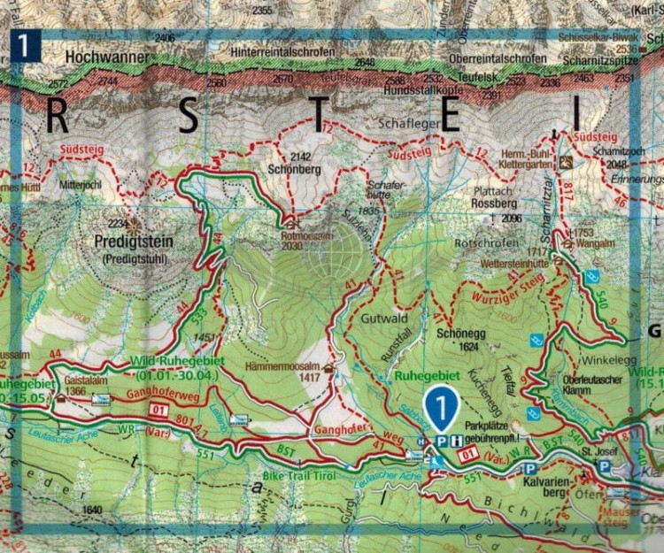 Imst, Telfs, Kuhtain, Meminger Kette. Wodoodporna mapa turystyczna 35 wydawnictwa Kompass. Fragment 2