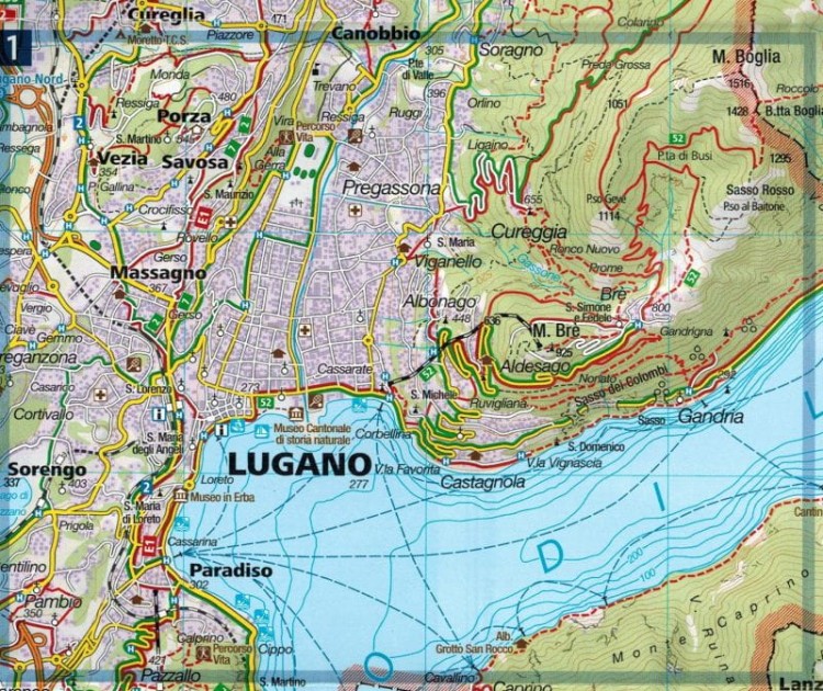 Lago di Como, Lago di Lugano. Mapa turystyczna 91 wydawnictwa Kompass. Fragment 1
