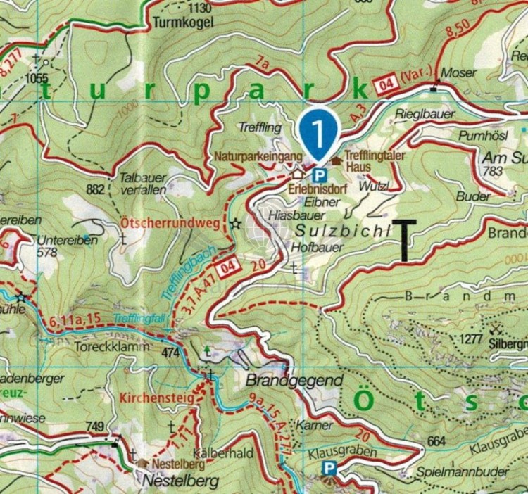 Hochschwab. Mariazell, Eisenwurzen. Mapa turystyczna 212 wydawnictwa Kompass. Fragment 1